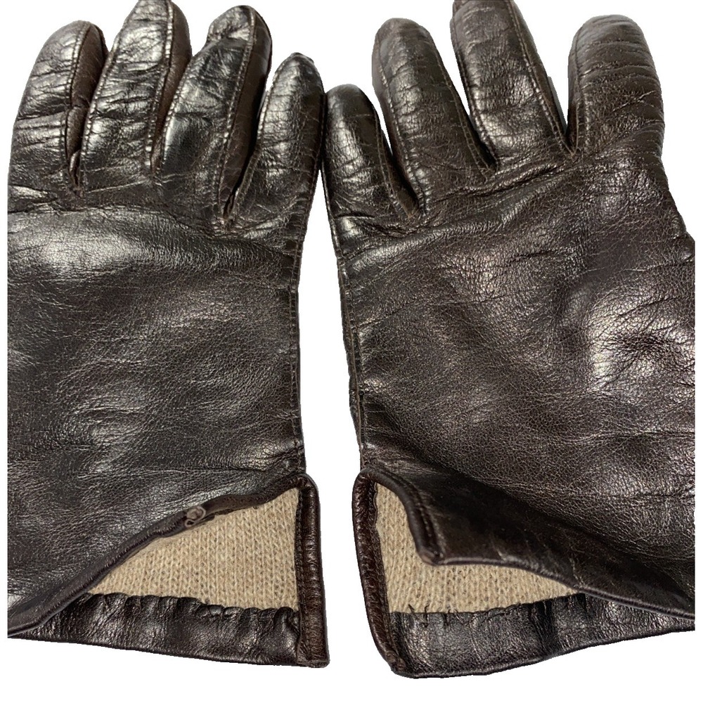 Vintage Brown Italian Kid Leather Gloves Cashmere Lined 6.5 Shalimar